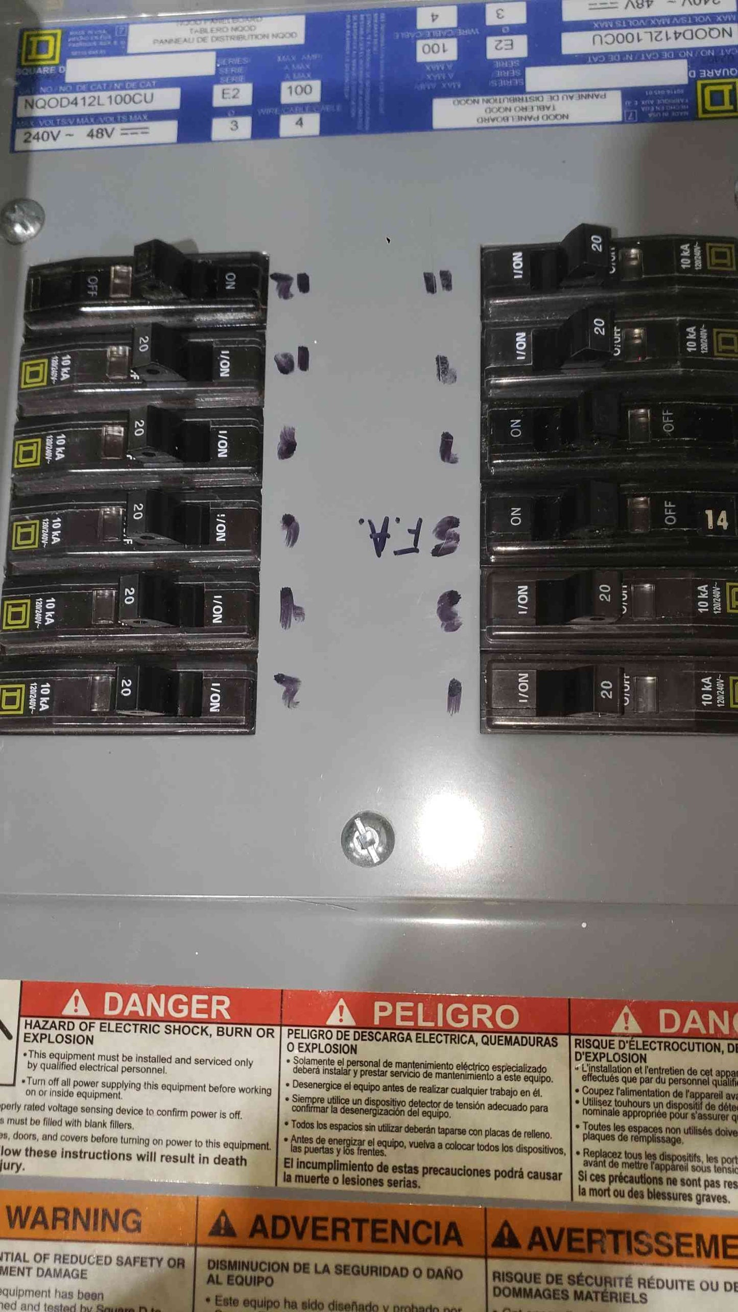 Square D 100A 240V~ 3PH 4W Panelboard NQOD412L100CU (SKU: 112698)