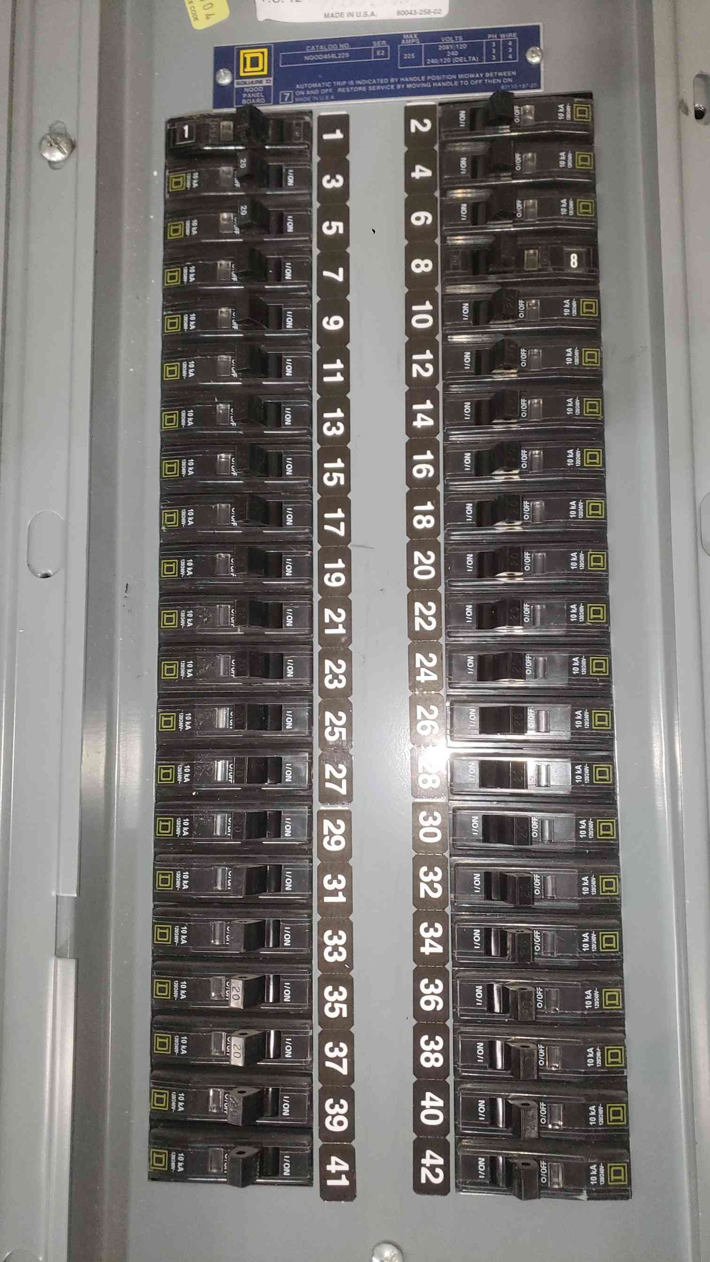 Square D 225A 208Y/120 3PH 4W 42-Pole Panelboard w/ main (SKU: 112719)