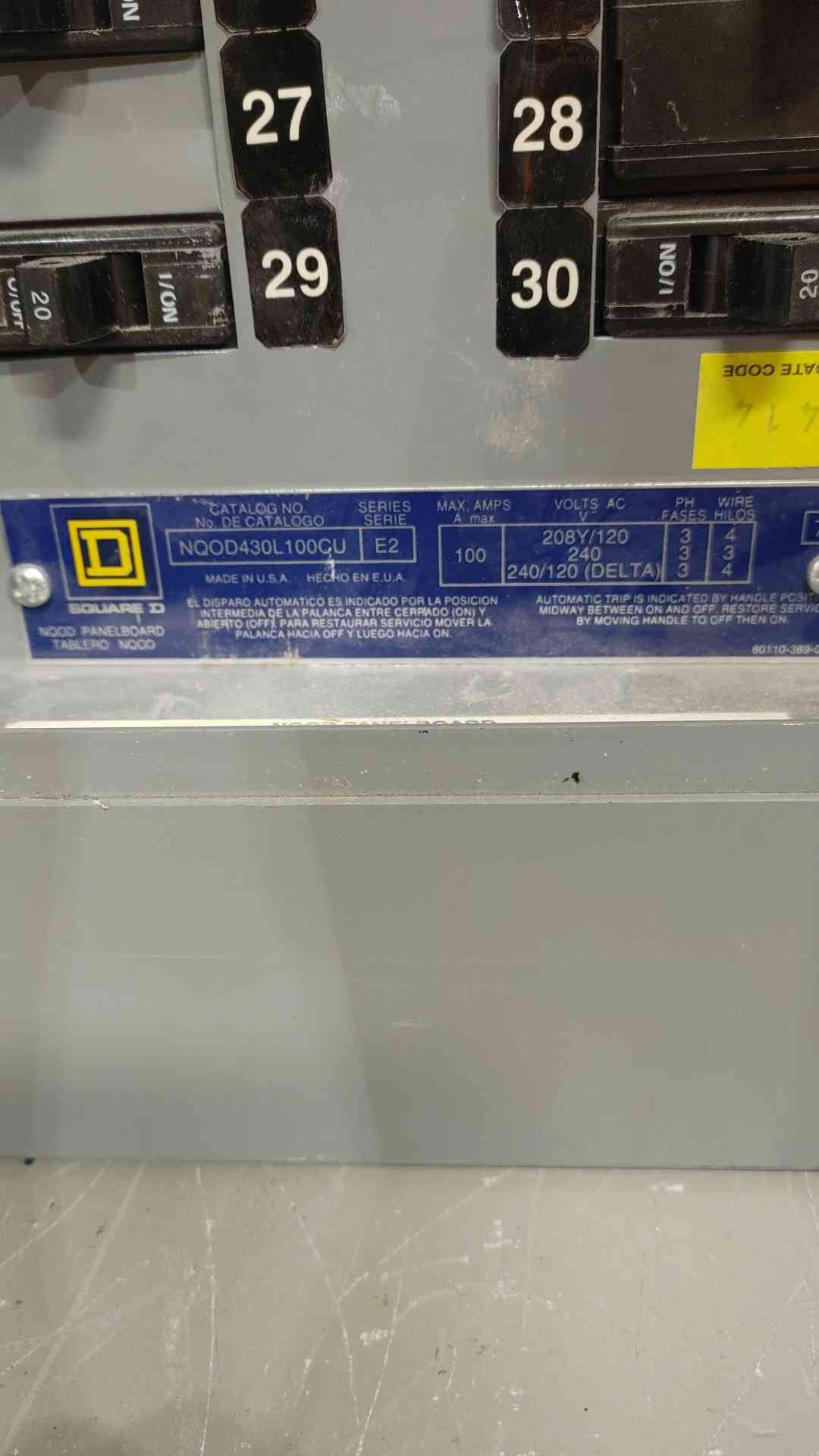 Square D 100A 240/120V 3PH 4W Panelboard NQOD430L100CU(SKU: 112731)