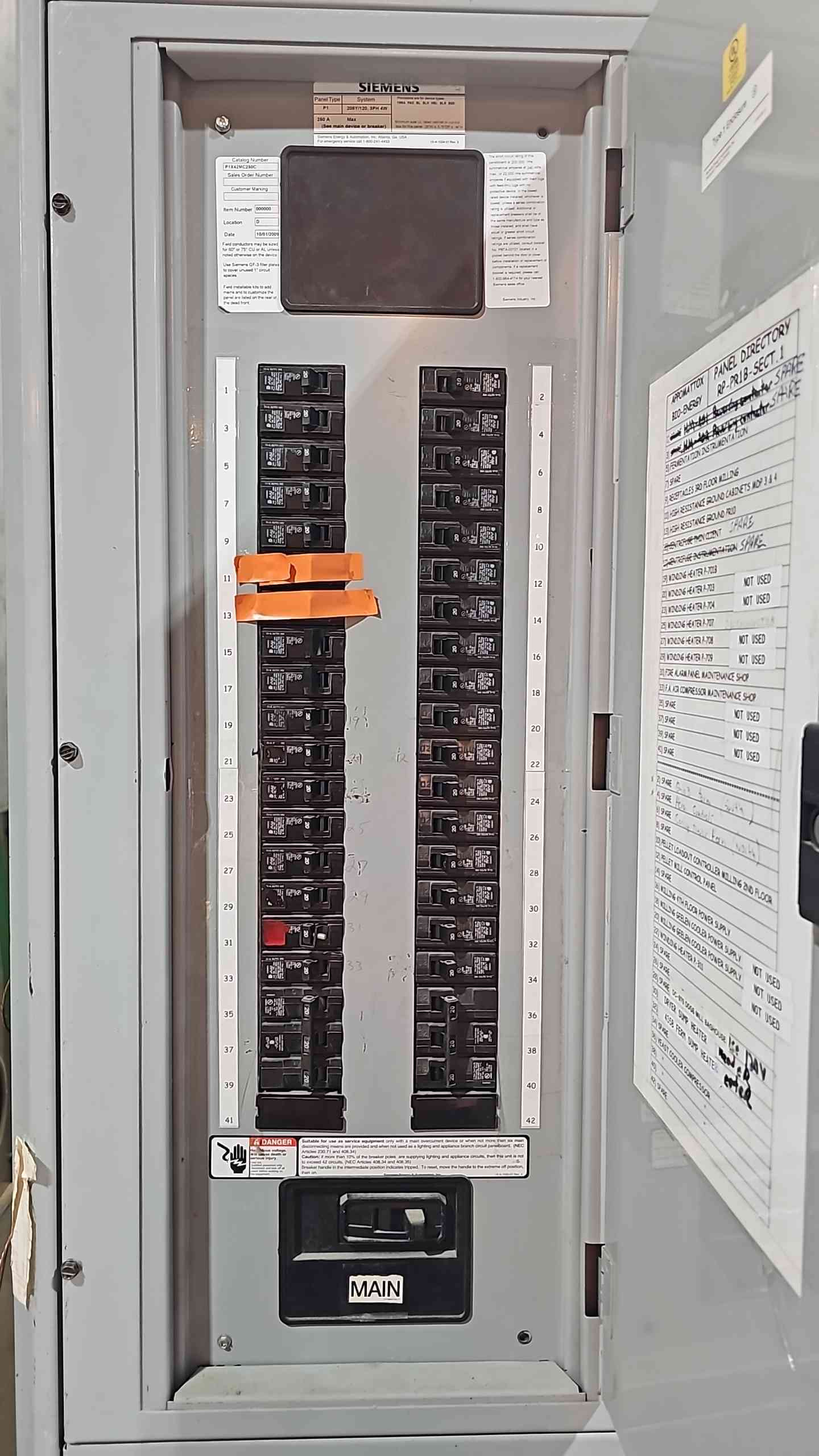 75KVA Hammond Transformer 480v x 208/120v Switchboard w/ 2 Integrated Siemens 250A 120/208v Panelboards (112754).