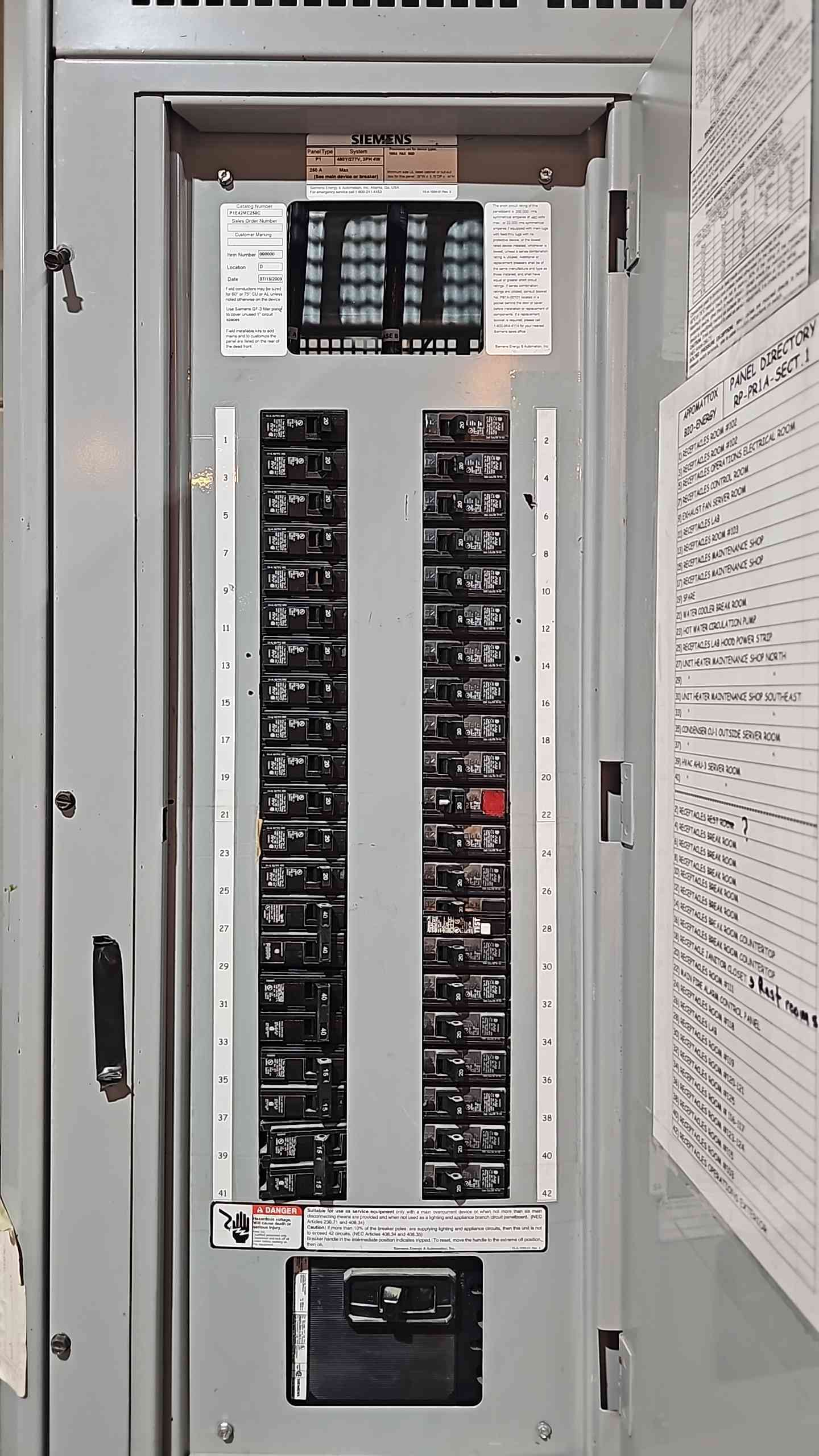 75KVA 480v x 208/120v Hammond Transformer w/ Integrated Siemens Panelboards 120/208v & 480v (112756)