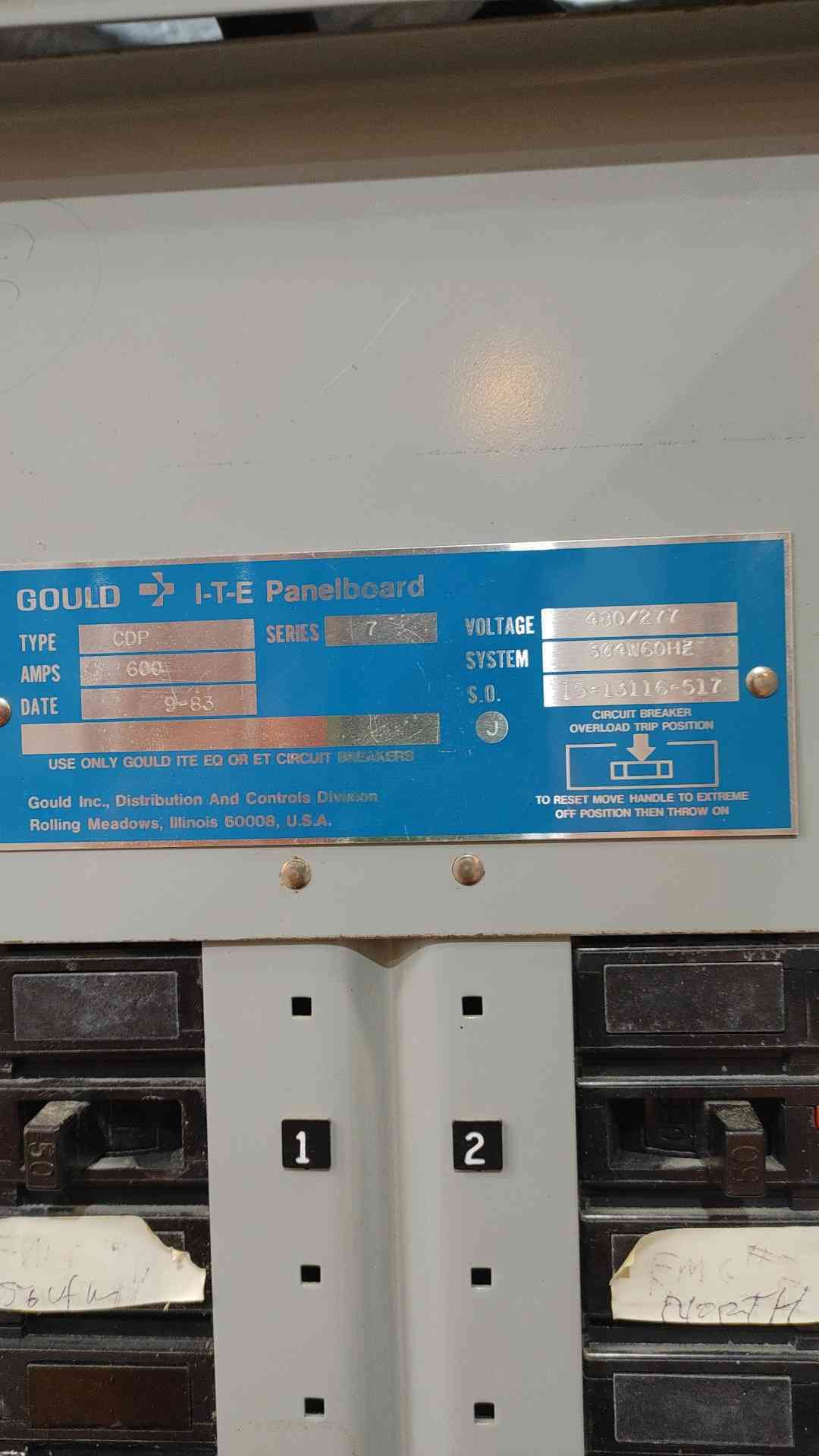 Gould I-T-E CDP-7 Panelboard 600A 480Y/277V 3PH 4W Series 7 Distribution Panel(SKU: 112781)