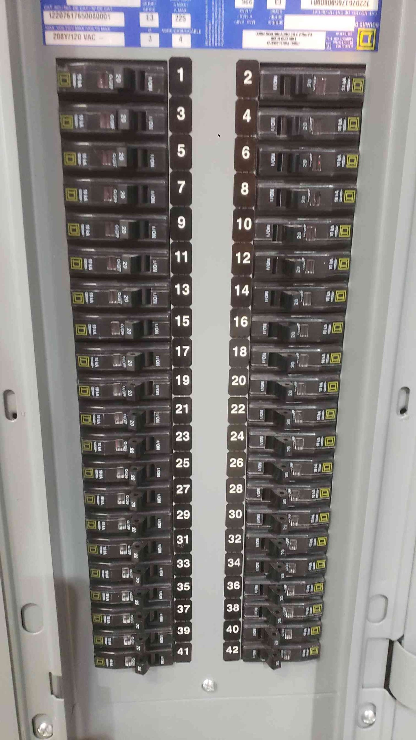 Square D NQOD Panelboard 225A 208Y/120V 3-Phase 42-Circuit Main Breaker Panel QO (SKU: 112785)