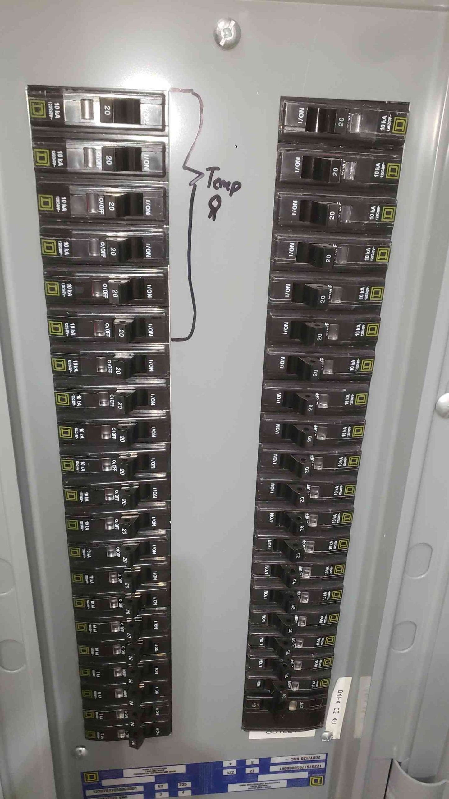 Square D NQOD 225A Panelboard 208Y/120V 3-Phase 4-Wire NEMA 1 Loaded w/ QO Breakers(SKU: 112787)