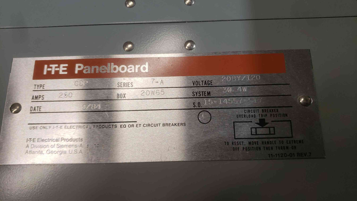 I-T-E Siemens 250 Amp 208Y/120V 3-Phase 42-Circuit CDP Main Breaker Panelboard (SKU: 112773)