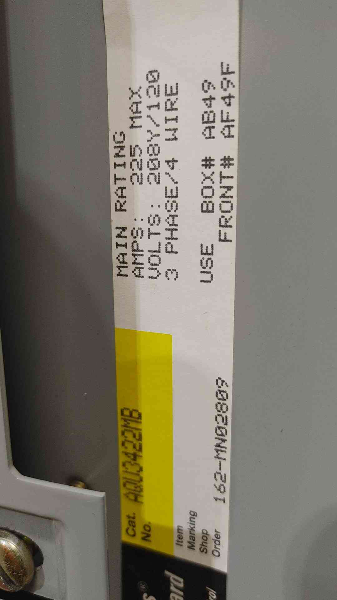 GE AQU3422MB A-Series Panelboard 225A 208Y/120V 3PH 4W 42-Circuit w/ AF49F Trim(SKU: 112803)