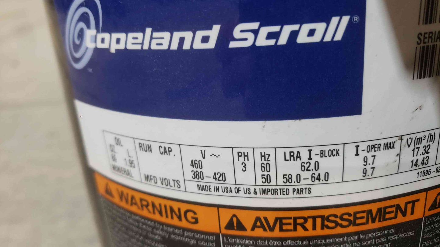 Copeland Scroll 460V 3-Phase Compressor ZR61K3-TFD-930 (SKU: 112854)1