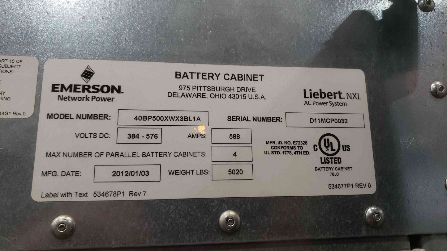 Emerson Liebert NXL 500kVA UPS 450kW 3-Phase 480V System with Battery Cabinets (SKU: 112932)