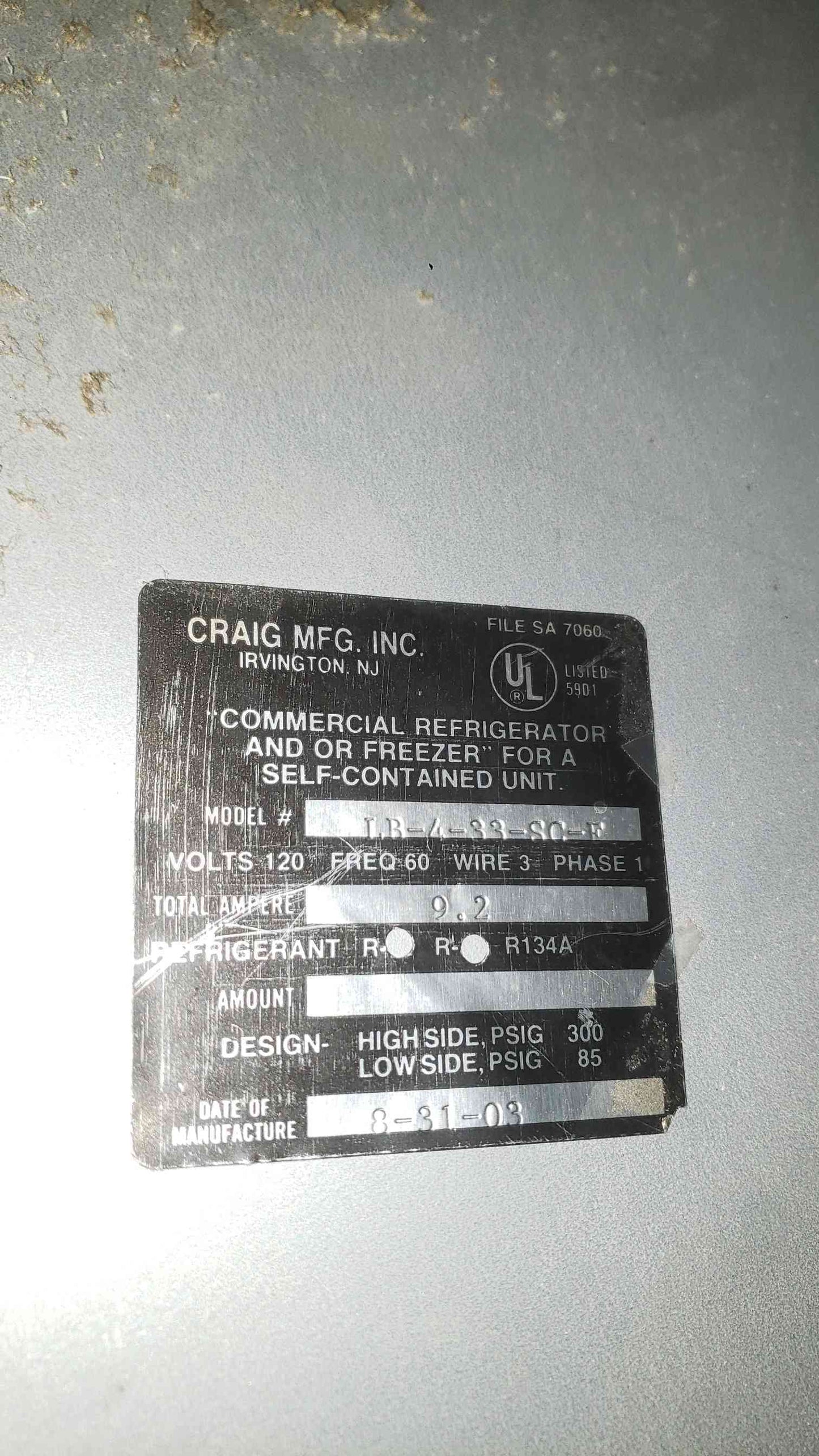 Craig MFG 120V 3W 1PH Commercial Refrigerator/Freezer (SKU: 112989)