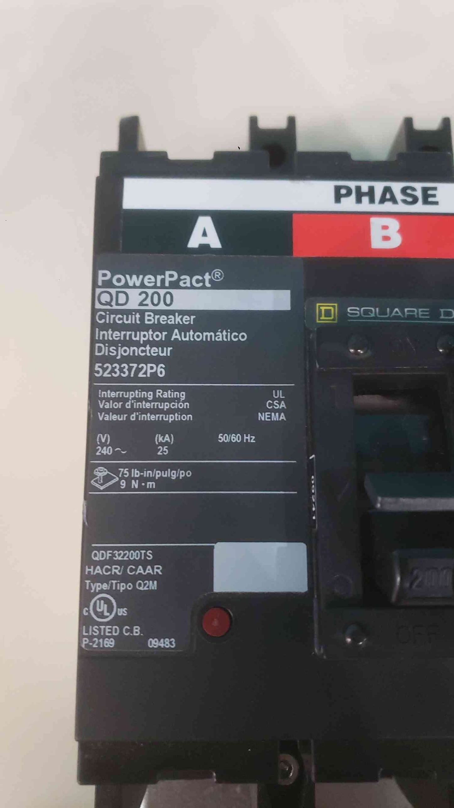 Square D QDF32200TS PowerPact QD 200A 3-Pole 240V I-Line Circuit Breaker(SKU: 113118)