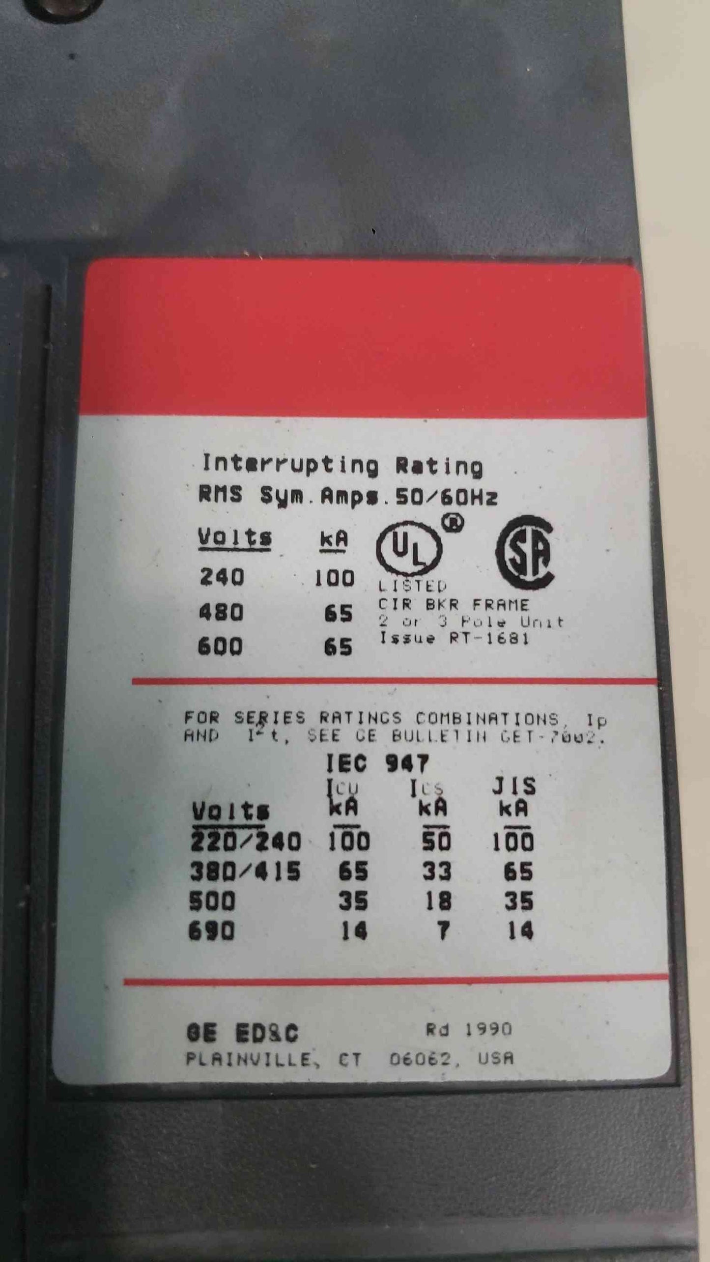 GE Spectra RMS SGLA36AT0400 400A Frame Circuit Breaker 600V 3-Pole w/ 350A Plug (SKU: 113326)