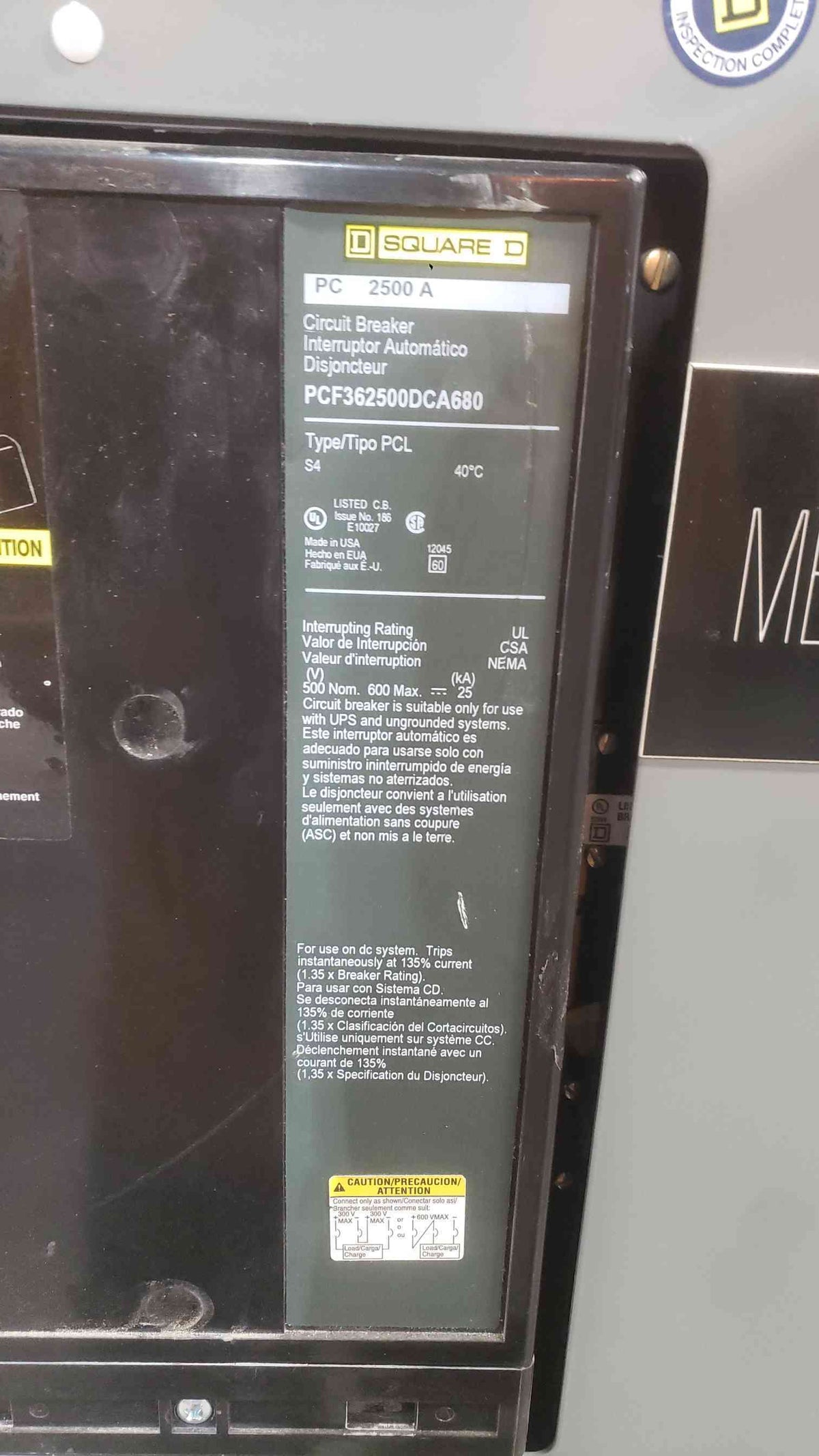 Square D QED 2500A 600V DC Switchboard Breaker Panel PCF362500DCA680 Type PCL