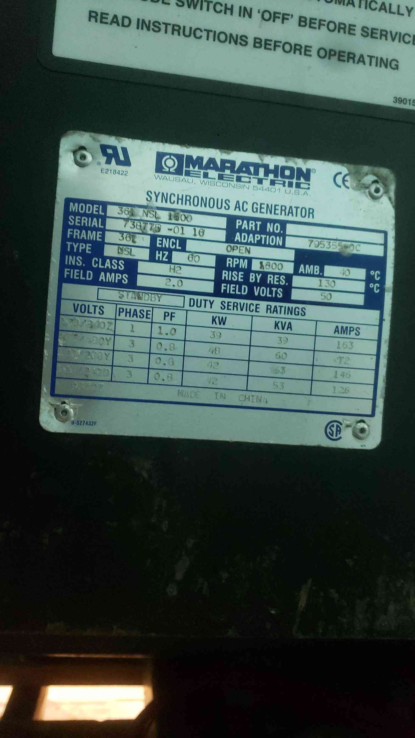 30KW MTU Onsite GG04RG075V1M00017 120/240V 125A 1&3PH Nat Gas TESTED (SKU: 113474)