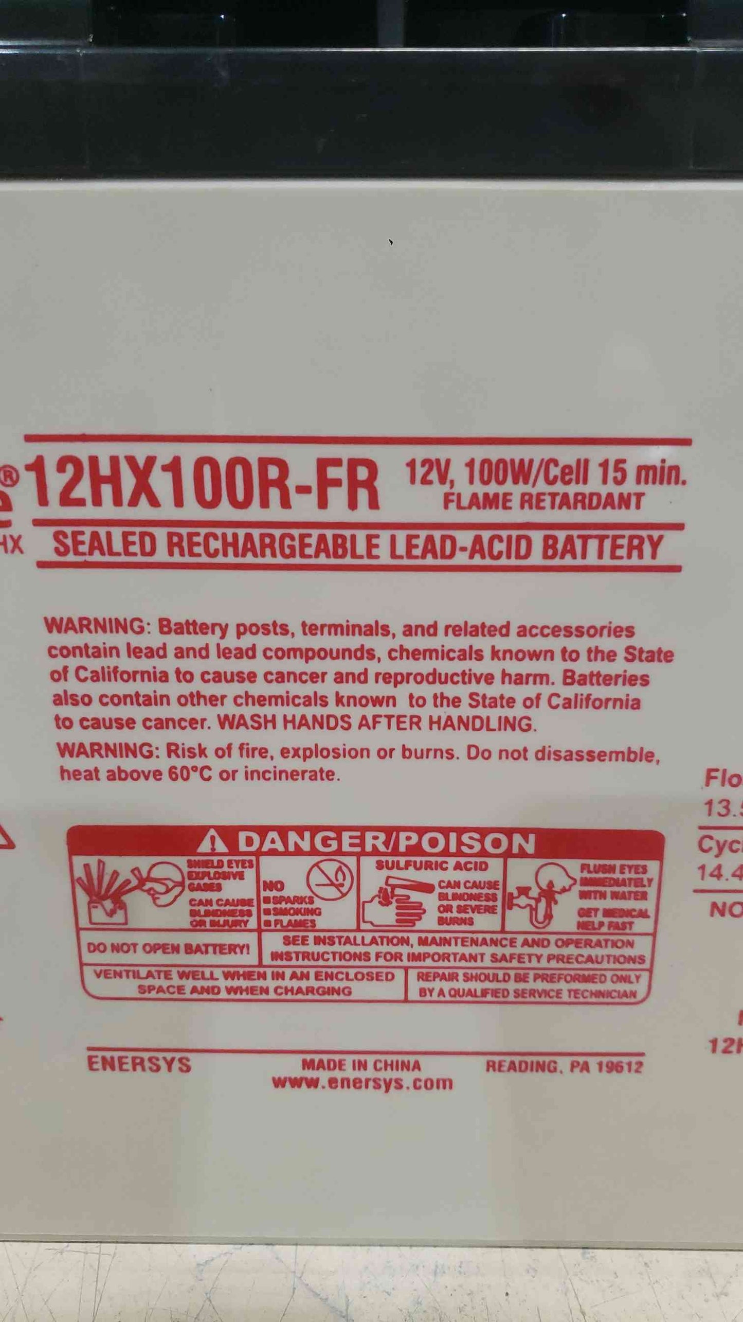 EnerSys DataSafe 12HX100R-FR 12V 100W Sealed Lead Acid Battery Solar UPS 12HX100