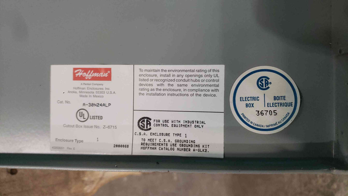 Hoffman A-30N24ALP Industrial Electrical Enclosure Box 30x24x6 Automated Logic (SKU: 113619)