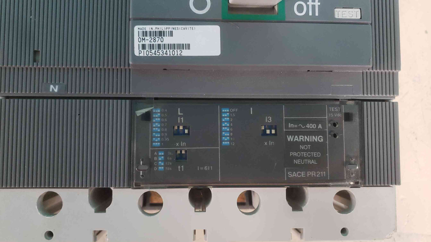 ABB SACE S5N 400A Circuit Breaker 4 Pole 600V PR211 Electronic Trip Unit MCCB (SKU: 113647)