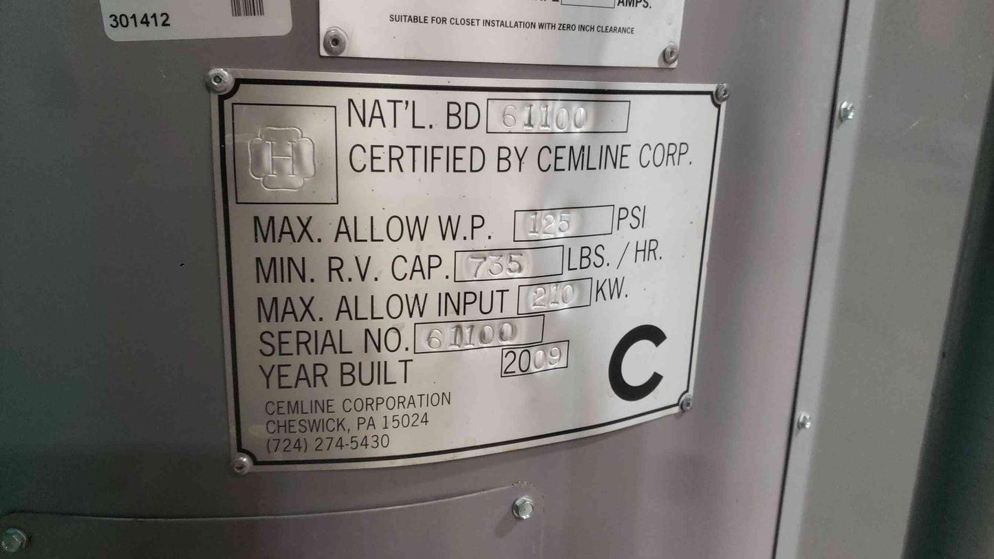 Cemline Stonesteel V500EH150C3-RL 500 Gallon Commercial Electric Water Heater 480V 3-Phase 150kW ASME (SKU: 113287)