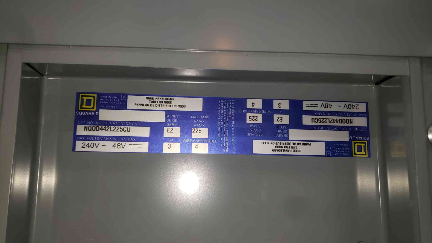 Square D NQOD 225A 120/208V 3 Phase Copper Panelboard 4x 3-Pole QO NQOD442L225CU