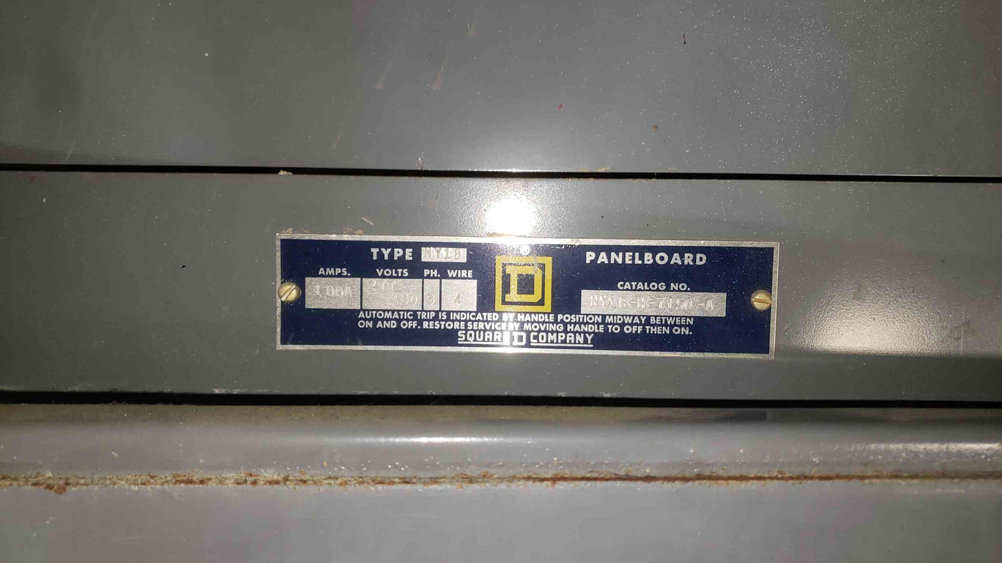 Square D NY1B 100A 277/480V 3 Phase Panelboard 16x 20A Single Pole Breakers 100 Amp