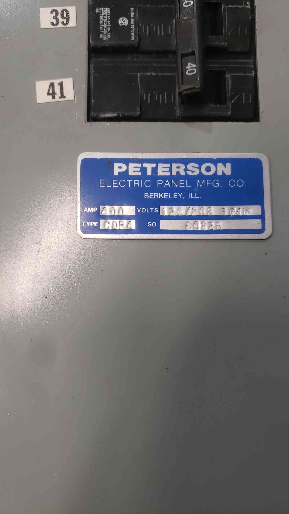 Peterson 400A 120/208V 3 Phase Panelboard Siemens 60A 40A 3-Pole 30A 20A Breakers