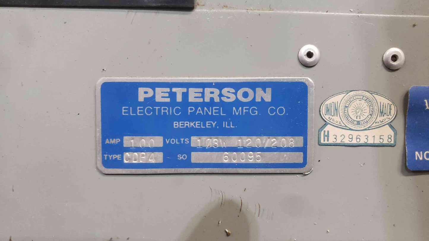 Peterson 100A 120/208V 3 Phase 12-Circuit Panelboard Siemens 15A 20A Breakers
