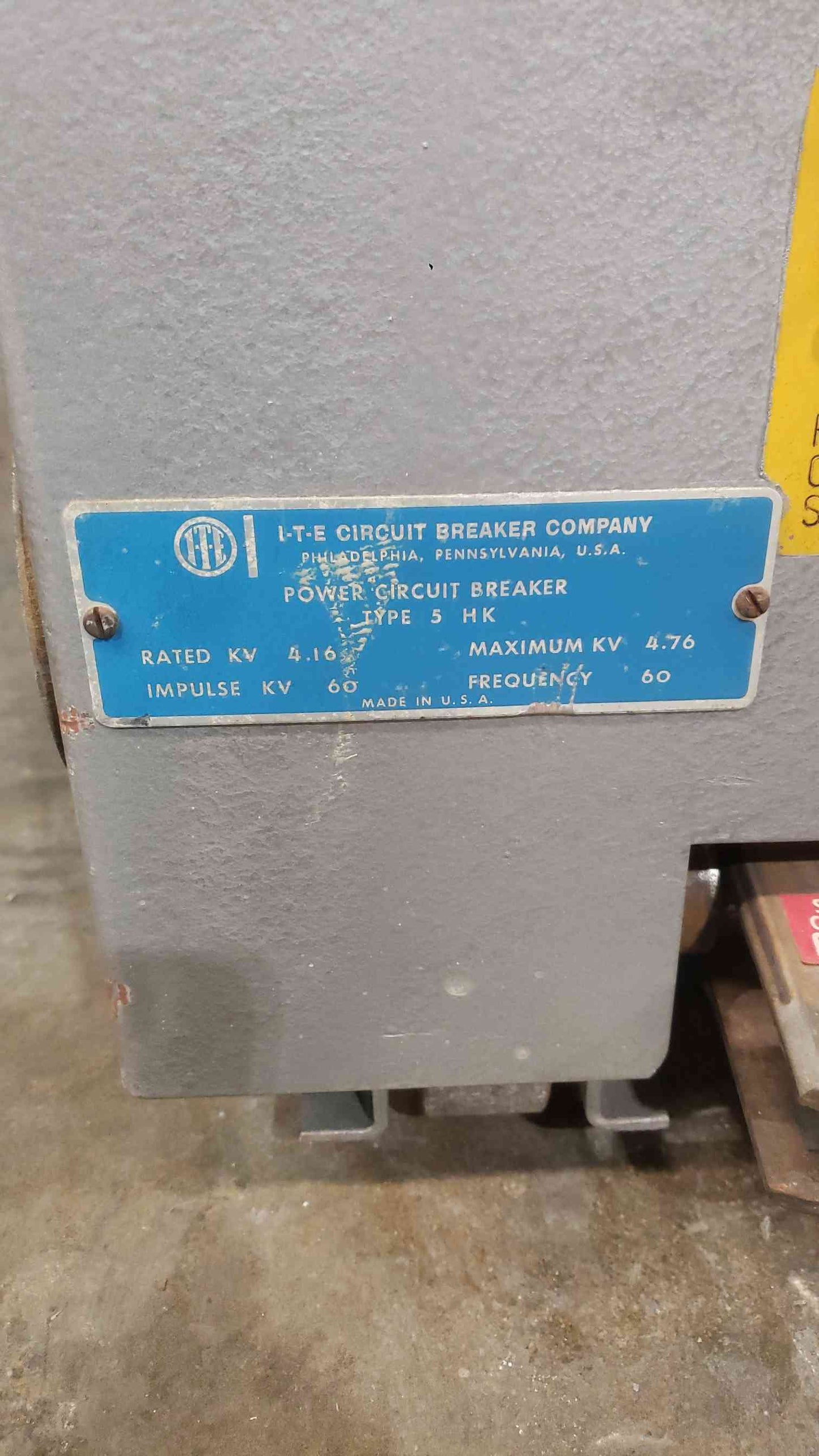 ITE 5HK250 1200A 5KV Power Circuit Breaker 5HK 250 MVA 125VDC Draw Out
