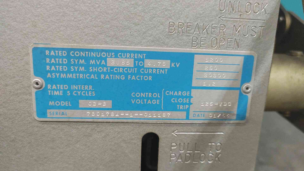 BBC ITE 5HK250 1200 Amp 5KV Power Circuit Breaker 5HK 250 MVA 125VDC Draw Out