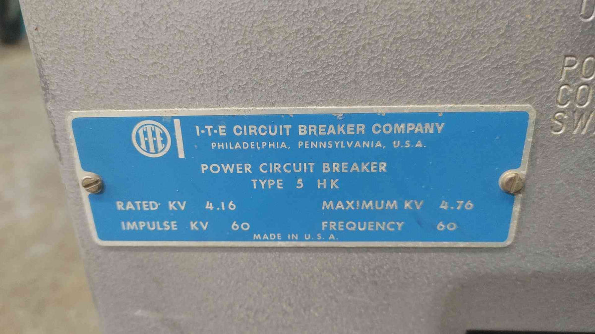 ITE 5HK250 1200Amp 5KV Power Circuit Breaker 5HK 250 MVA 125VDC Draw Out