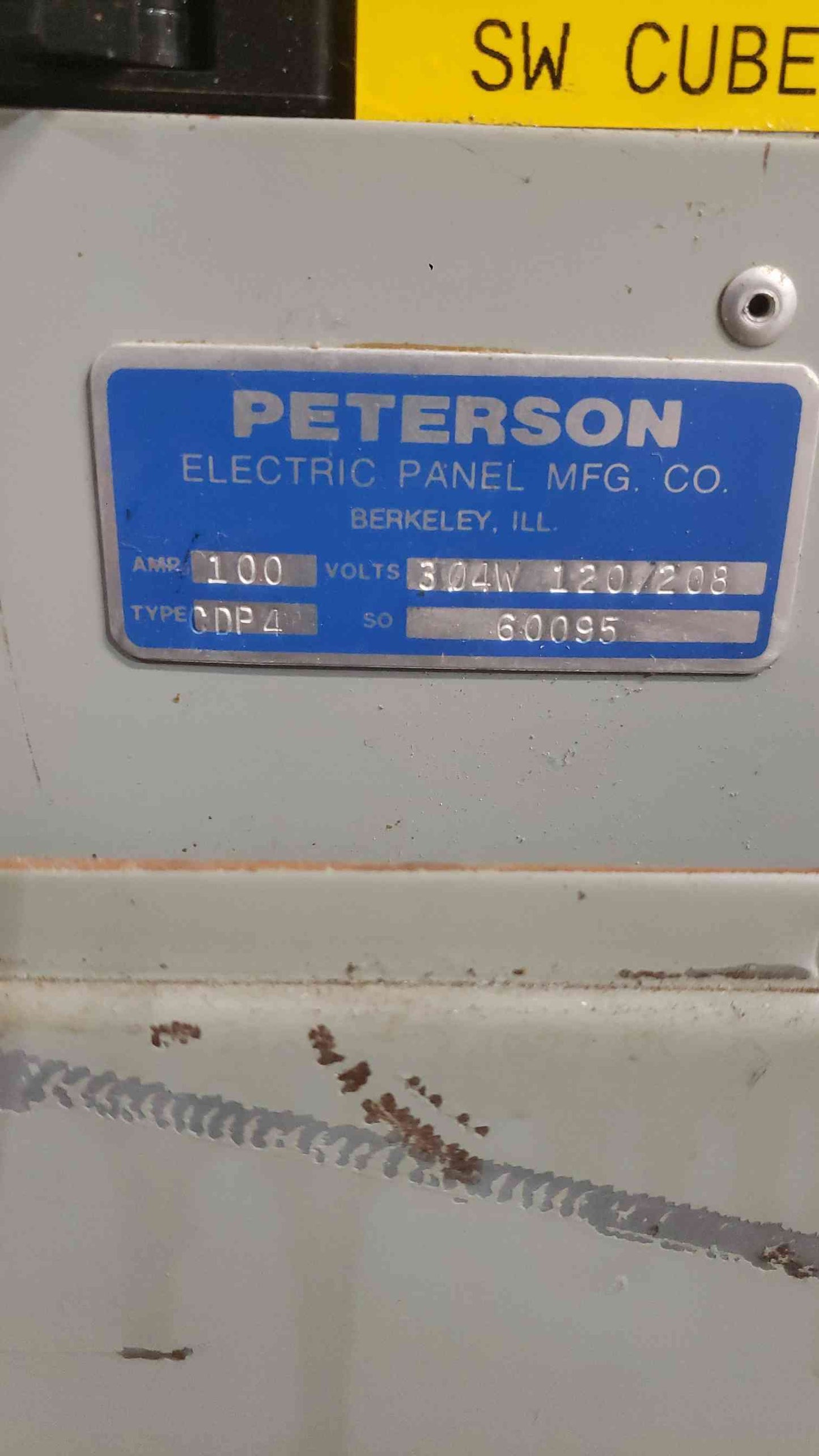 Peterson 100A 120/208V 3 Phase Panelboard Siemens 15A 20A 3-Pole 1-Pole Breakers