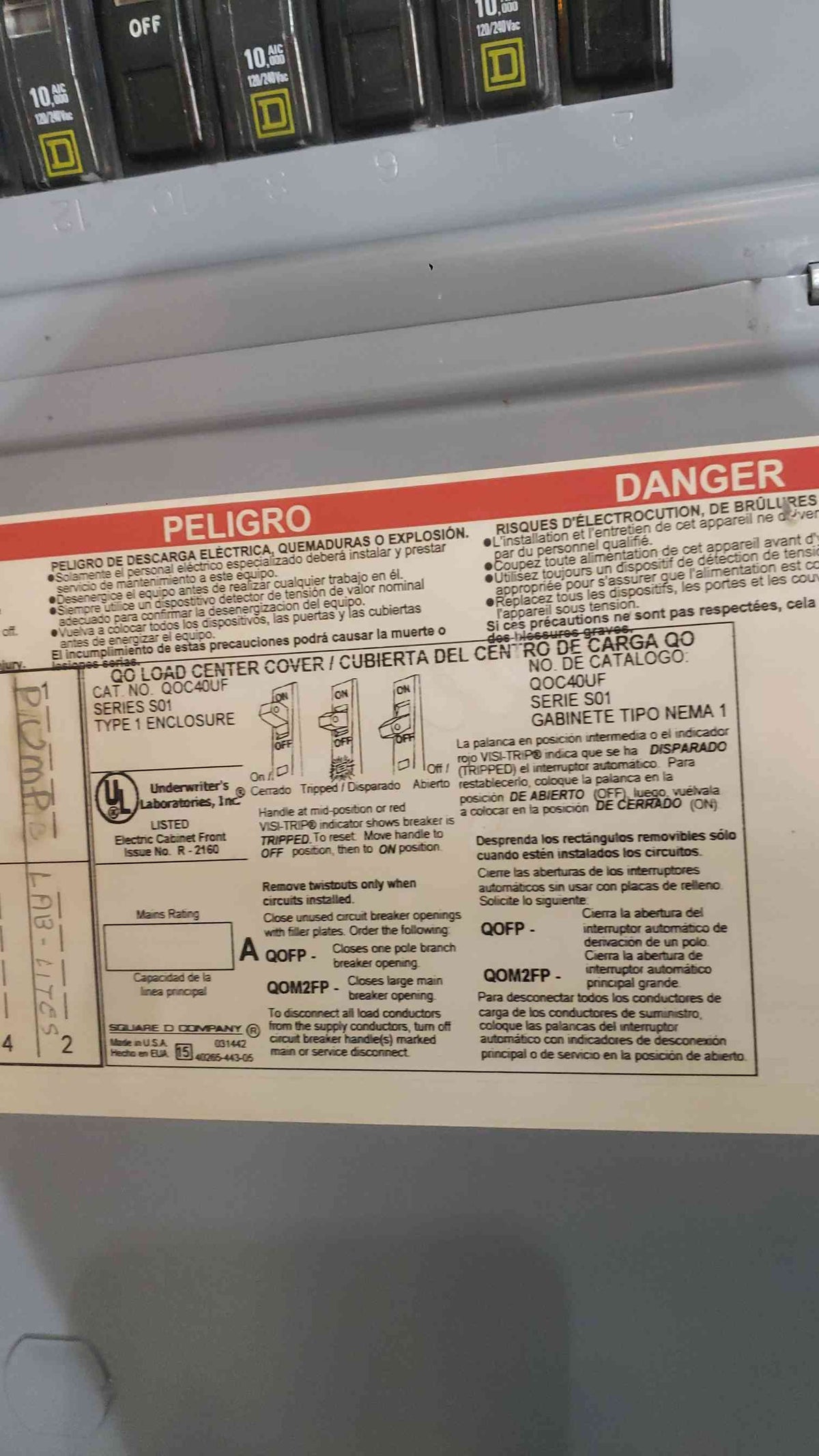 Square D QO 3 Phase Panelboard 200A Main Breaker 40x 20A 1-Pole Breakers QOC40UF