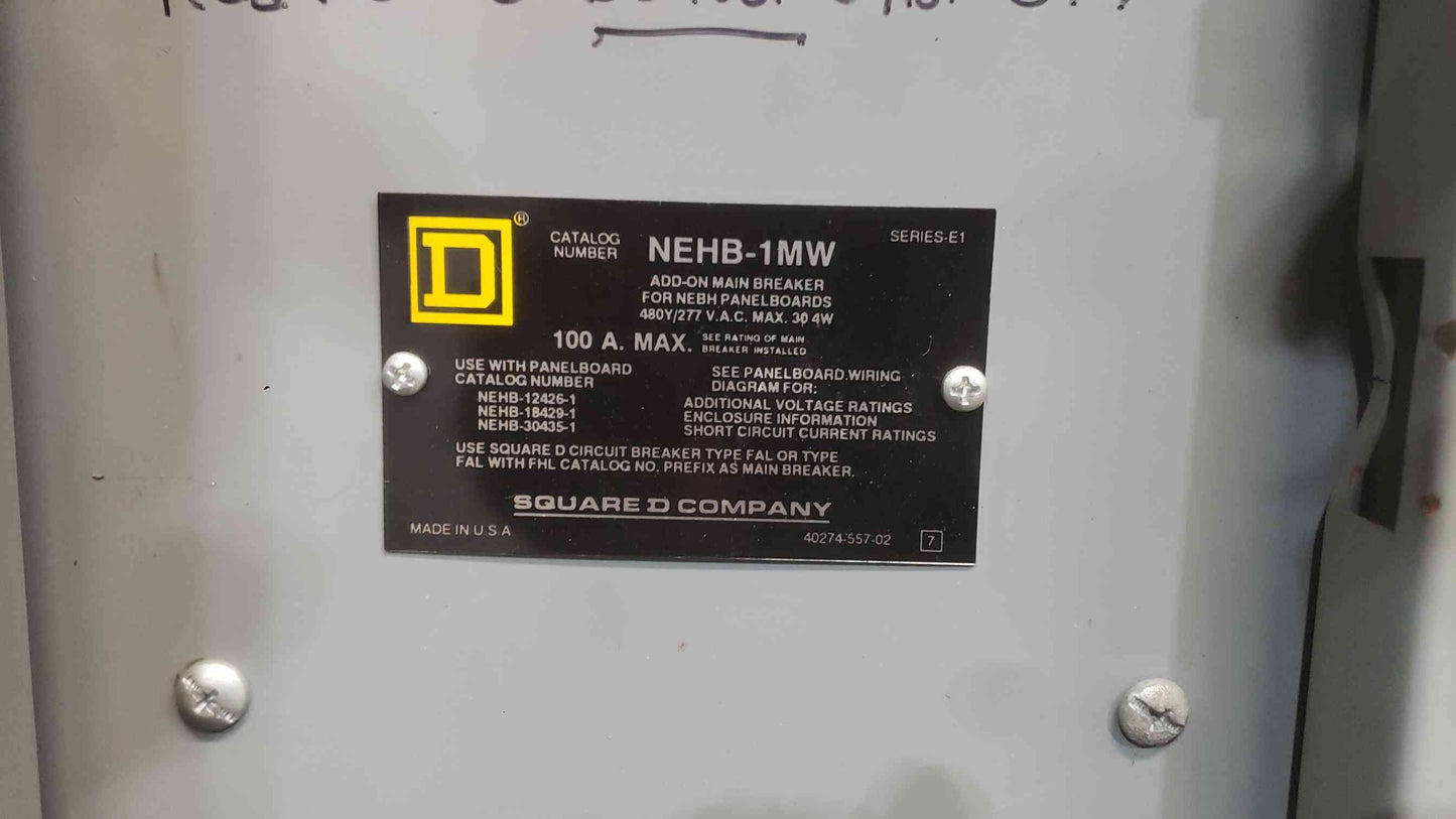 Square D NY1B 100A 480V 3ph 3 Wire Panelboard 8x 30A 3-Pole Breakers 100 Amp