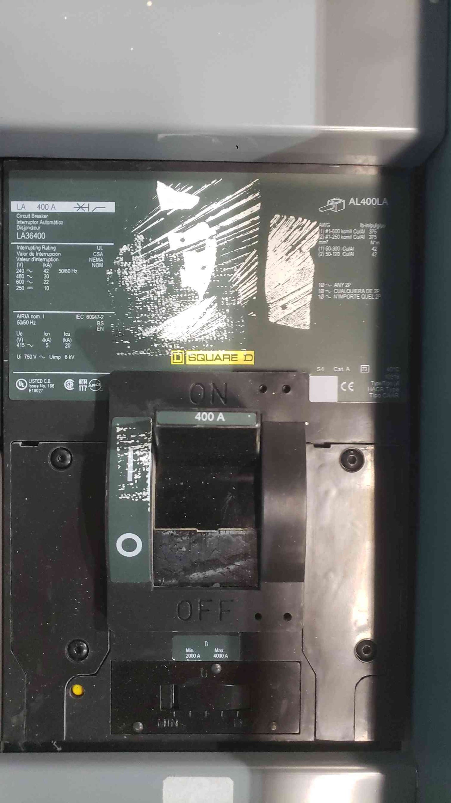 Square D I-Line 3 Phase Panelboard Loaded With 400A 200A 50A 30A 20A 3P Breakers