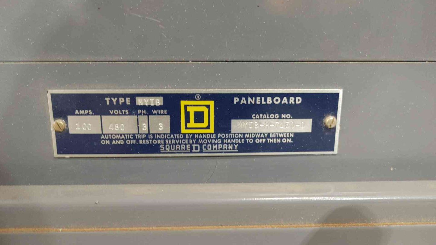 Square D NY1B 100A 480V 3 Phase 3 Wire Panelboard 8x 30A 3-Pole Breakers 100 Amp