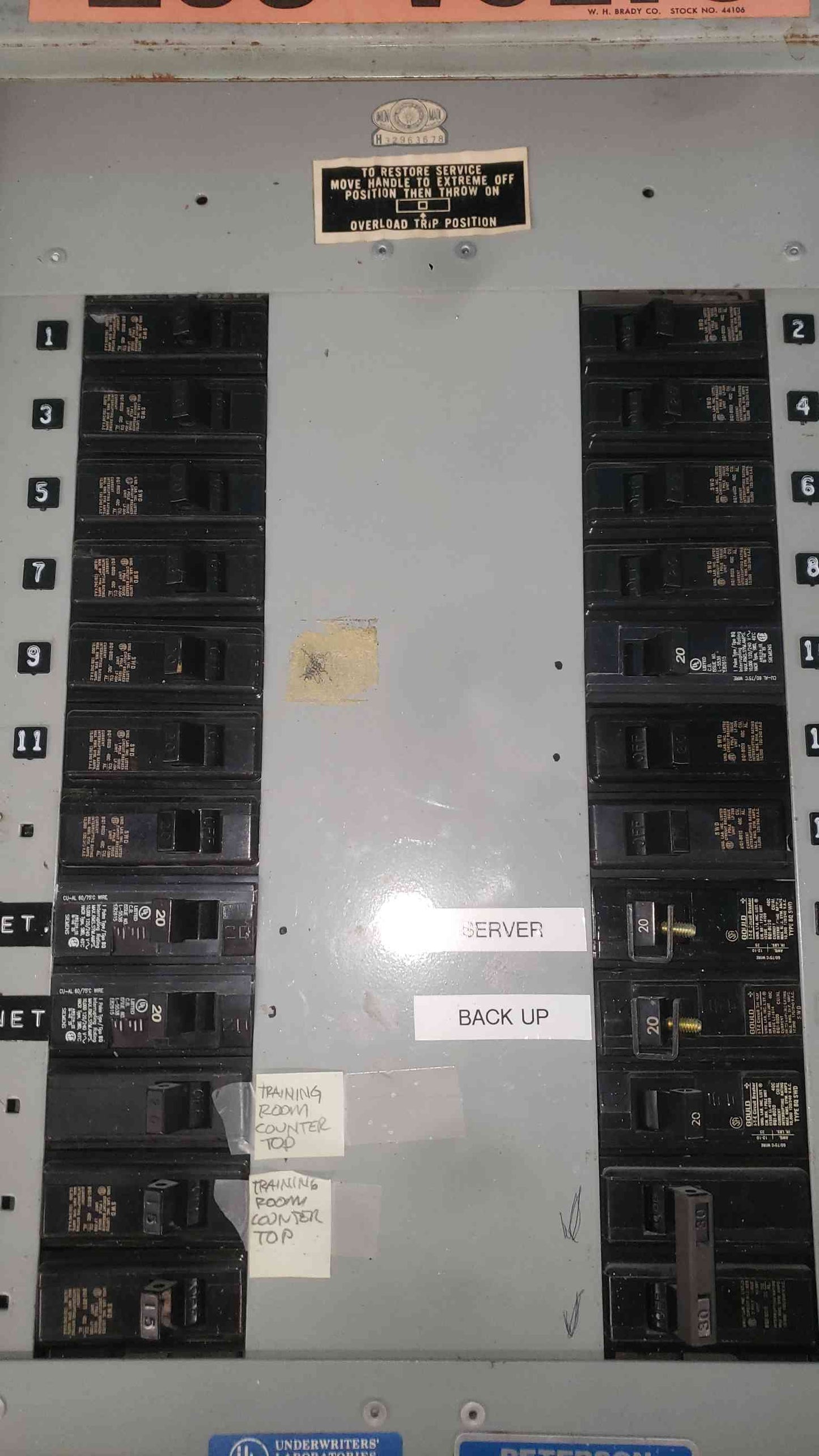 Peterson 100A 120/208V 3 Phase Panelboard Vintage I-T-E Gould 20A 30A Breakers
