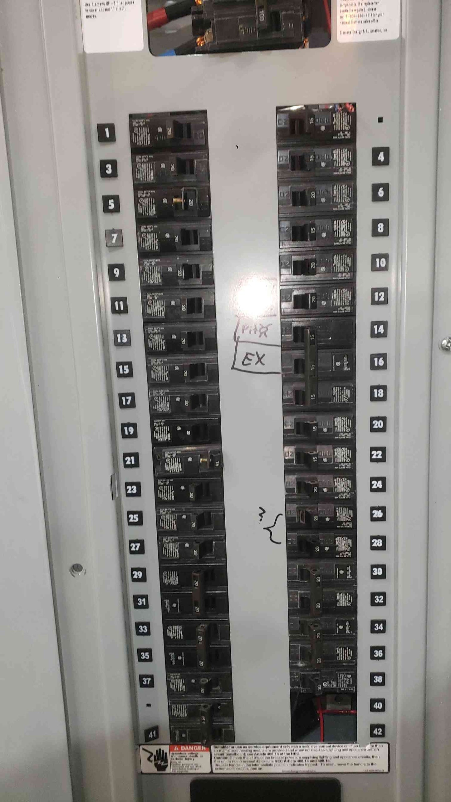 Siemens P1 250A 120/208V 3 Phase Panelboard Main Breaker 27x 20A 9x 15A P1C42QH150CTS