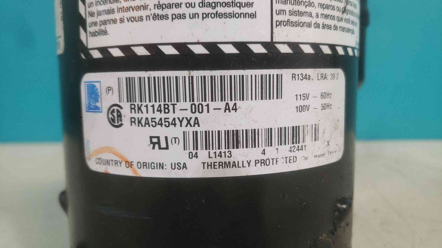 Tecumseh 1/2 HP Rotary Compressor RKA5454YXA RK114BT-001 R134a 115V AC Cooler HVAC