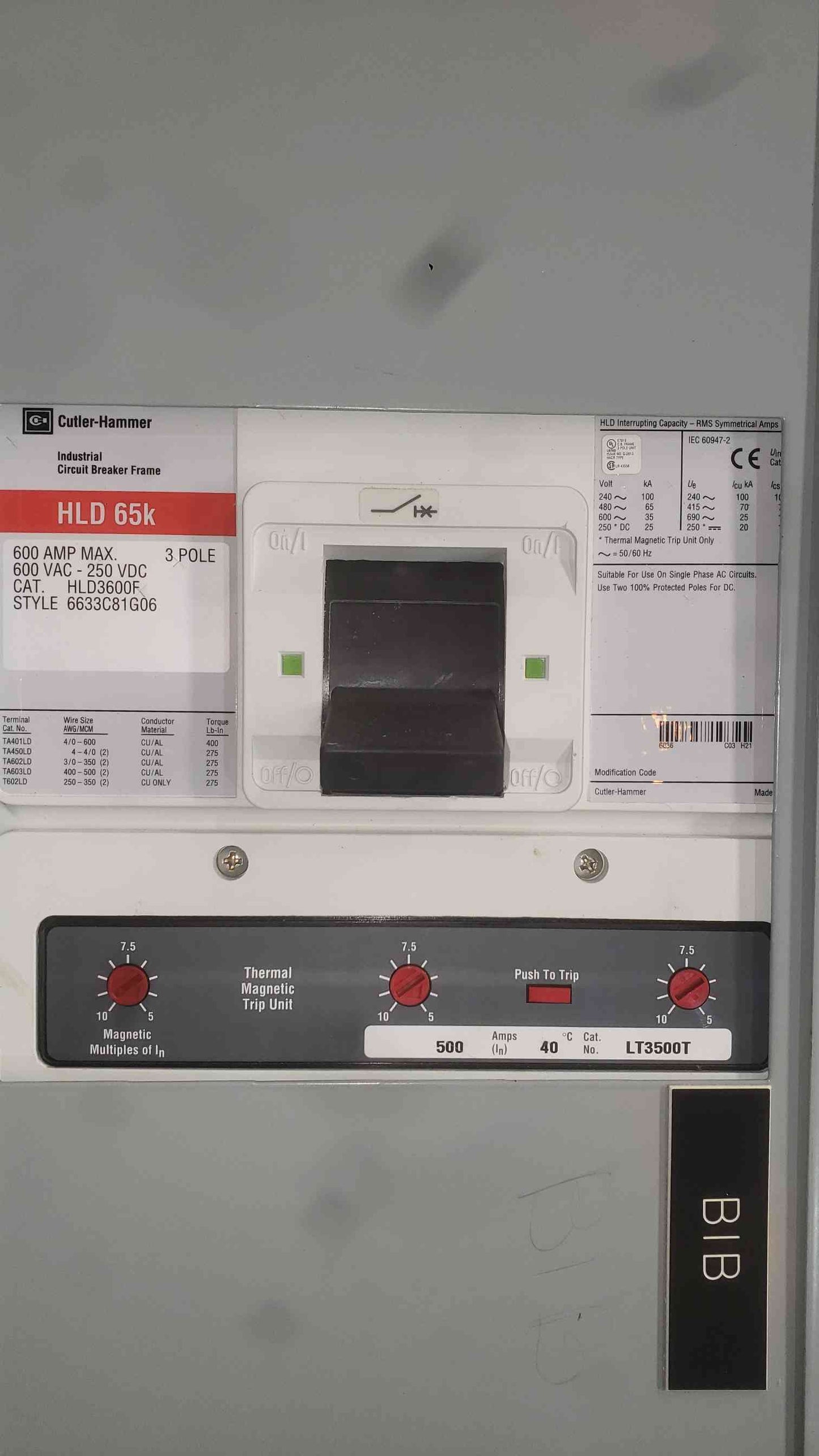 Eaton Pow-R-Line C Switchboard 1200A 480V 3PH UPS Maintenance Bypass Panel HLD