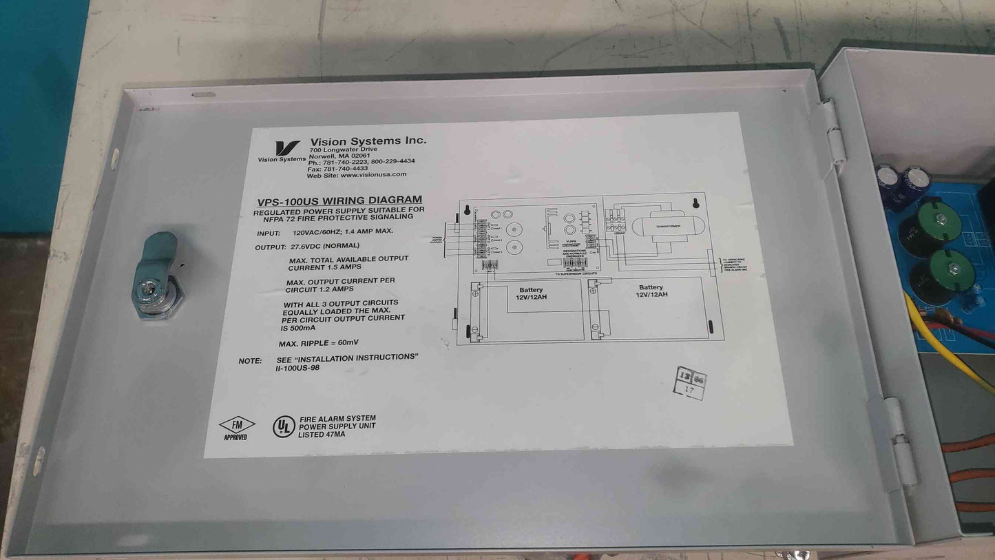 Vision Systems VPS-100US Fire Alarm Power Supply Charger VLPPS Board VESDA