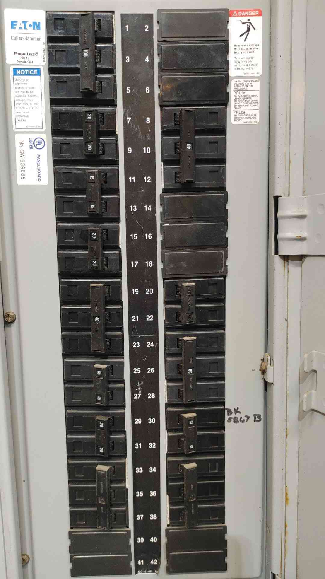 Eaton Cutler Hammer PRL1A 225A 240V 3 Phase Panelboard W/ ED3225 Main BAB Brand