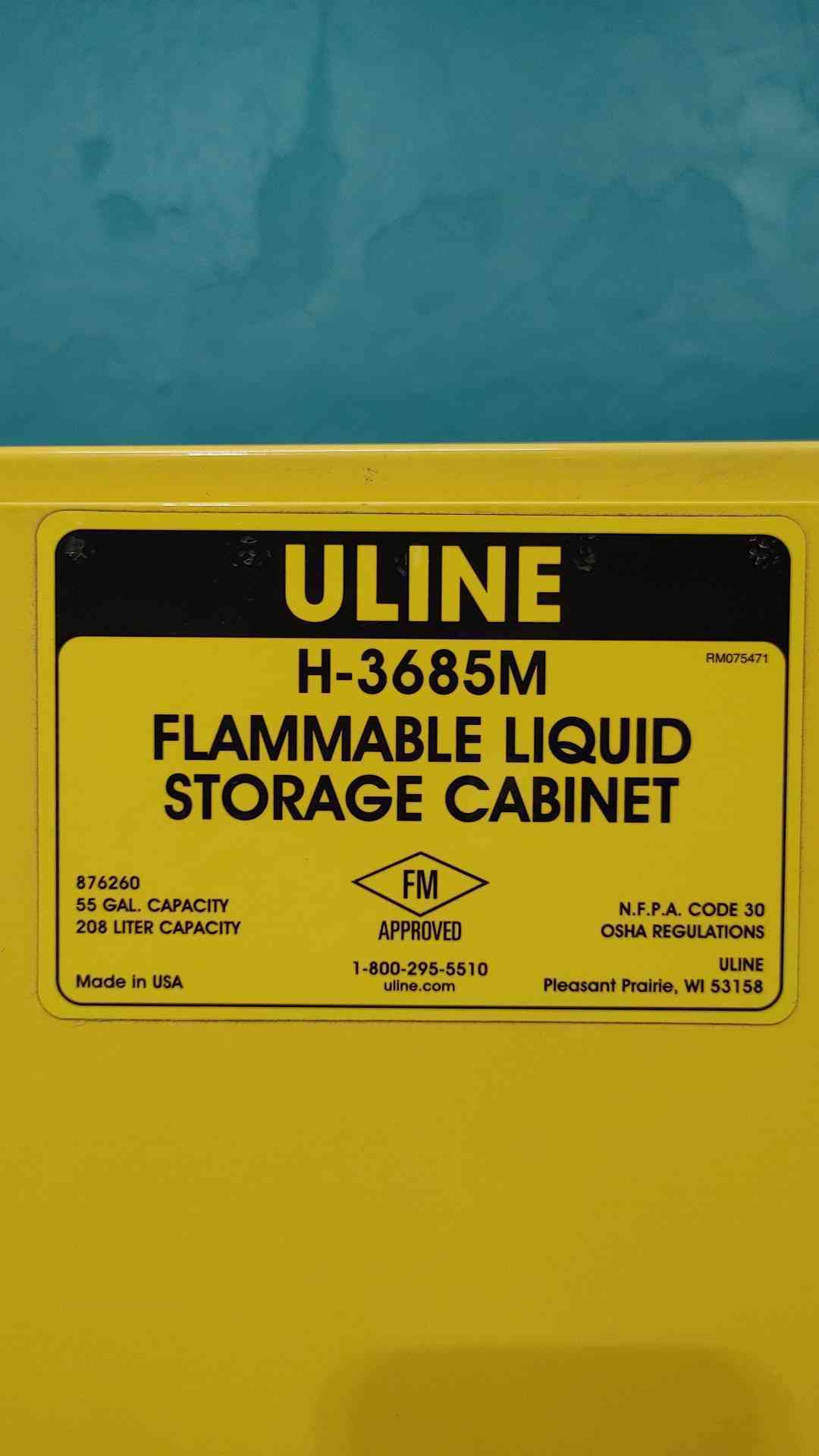 ULINE Flammable Liquid Storage Cabinet, 55 Gal Cap. (H-3685M) (Sku 113967)