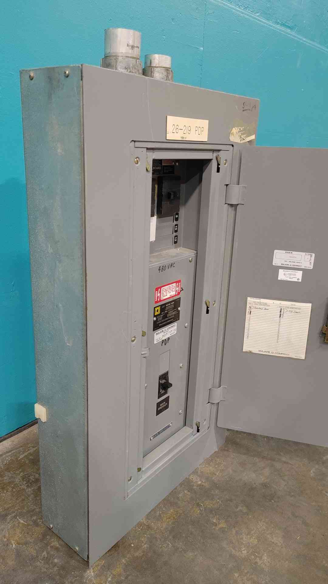 Square D NEHB Panelboard 125A 480V 3PH PDP 100A Main Breaker 2x 20A 3P