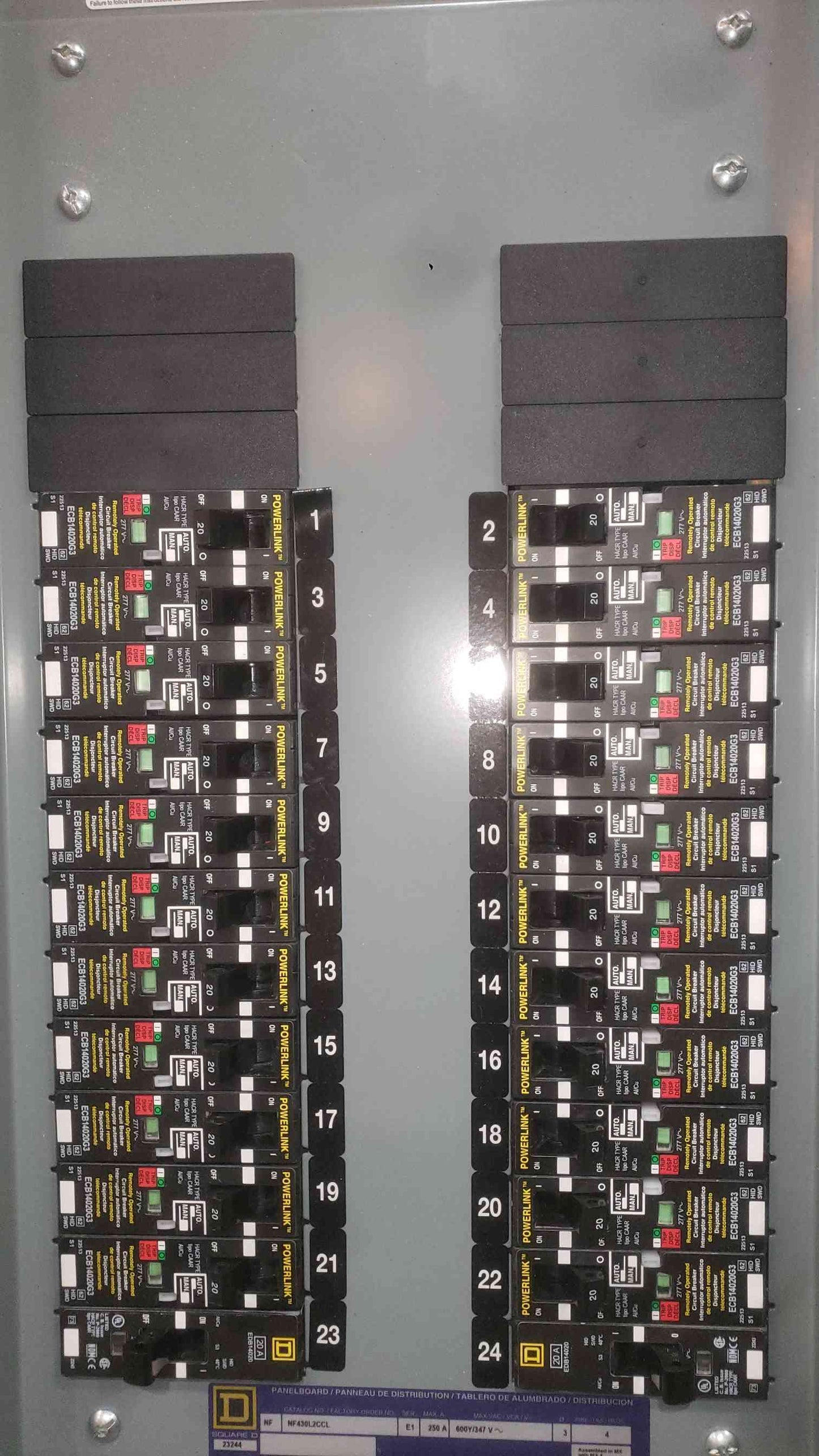 Square D PowerLink Lighting Panel NF430L2CCL 250A 22 ECB14020G3 Breakers
