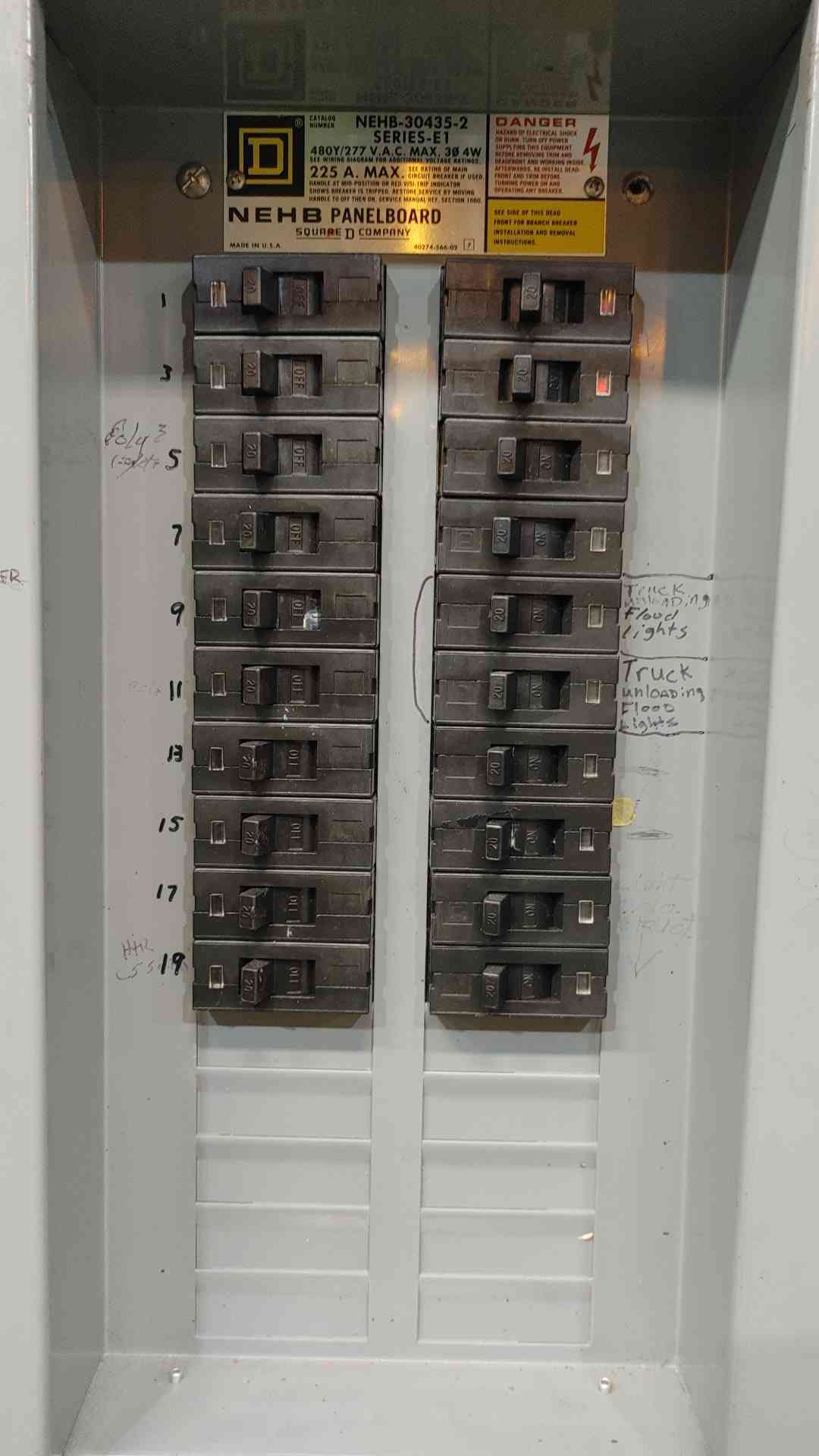 Square D NEHB-30435-2 225A 480Y/277V 3Ph Panelboard Main Breaker 20x20A Used