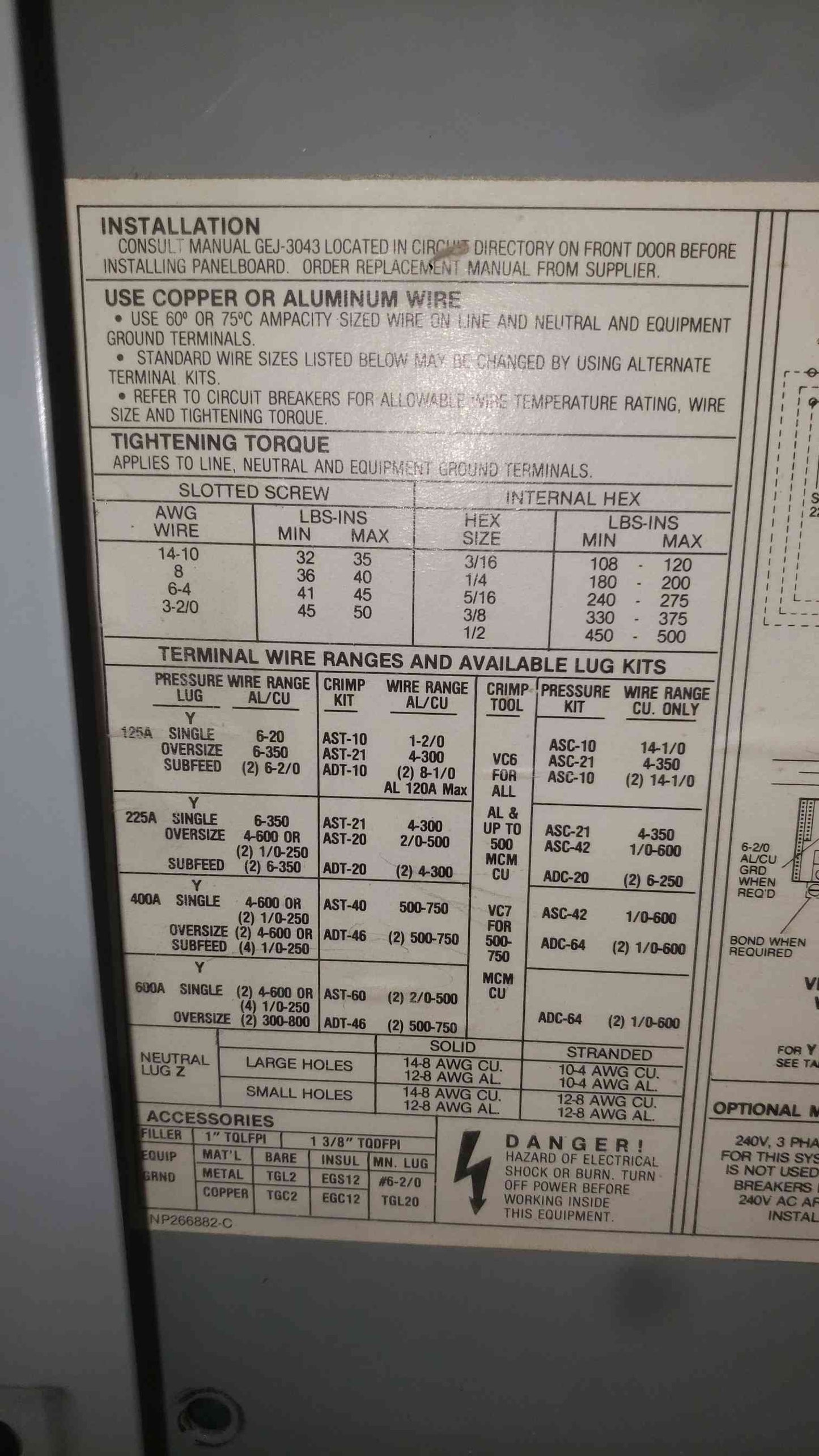 GE 3 Phase 50A Main Panelboard 240V Load Center Box W/ 17x 20A 1x 50A THQB Bolt On Breakers