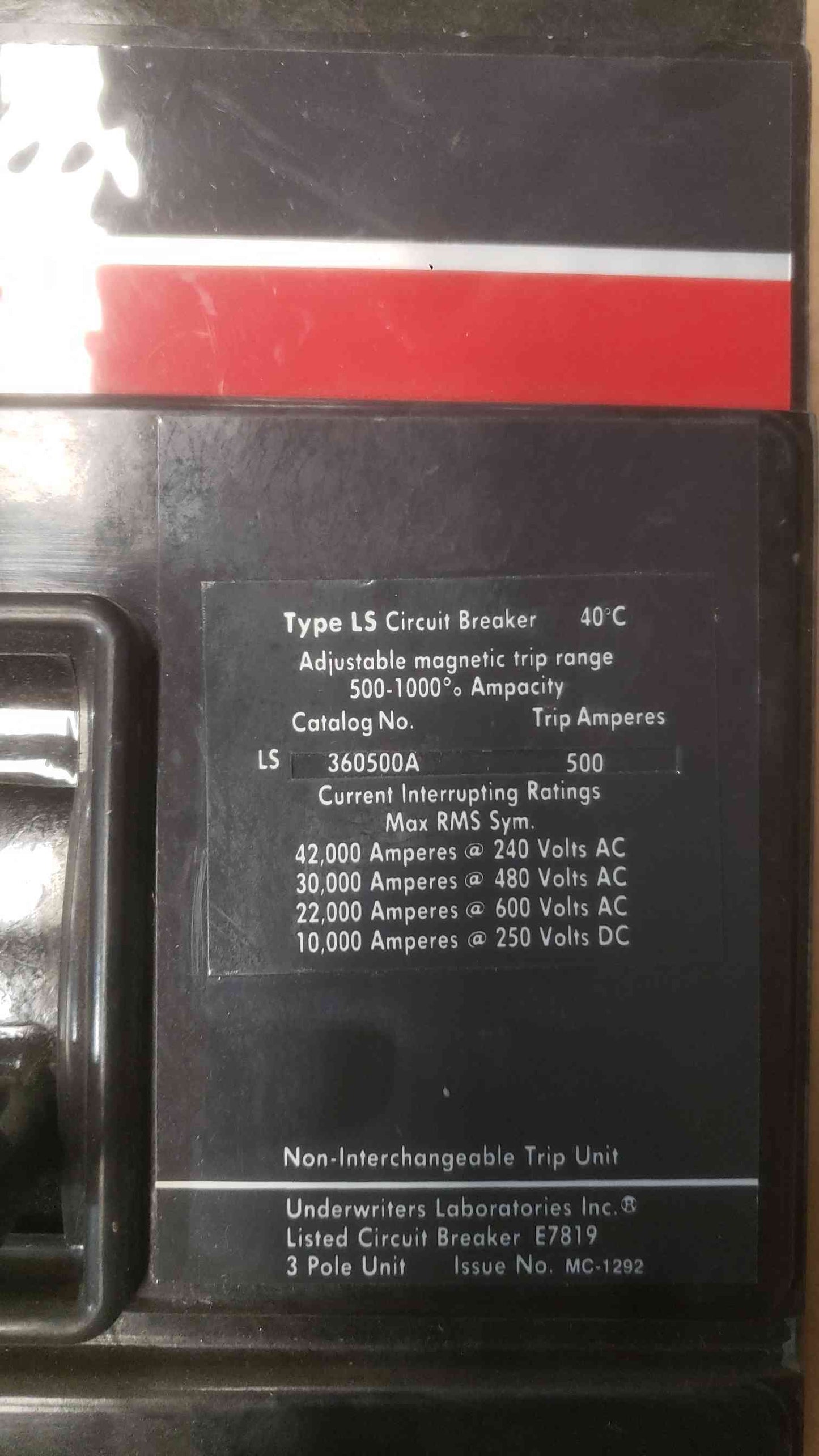 Eaton Cutler Hammer LS360500A 500A 3 Pole 600V L Frame Type LS Circuit Breaker