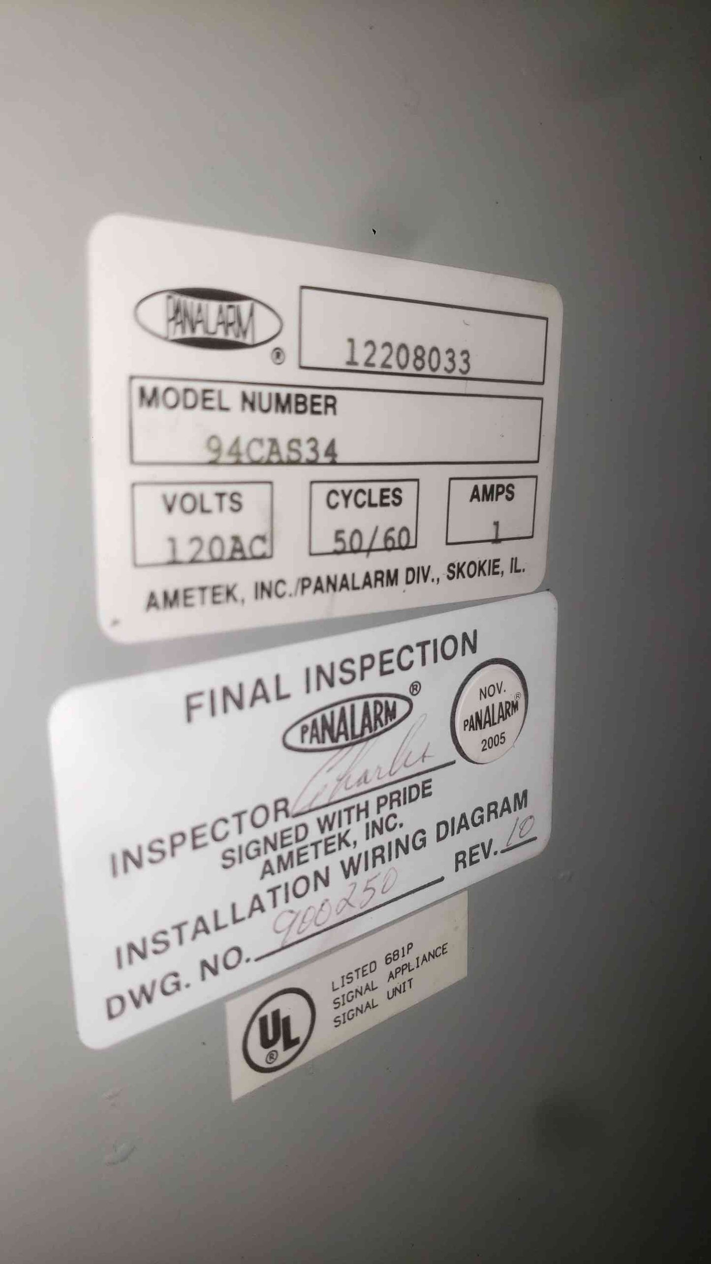 Ametek Panalarm 94CAS34 Series 90 Annunciator Control Panel 120V Signal Unit Box