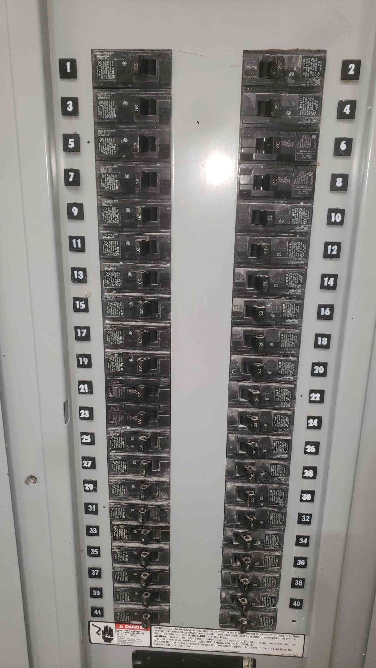 Siemens P1 3 Phase Panelboard 208Y/120V 200A Main P1C42QJ200ABS w/ 42x 20A Breakers