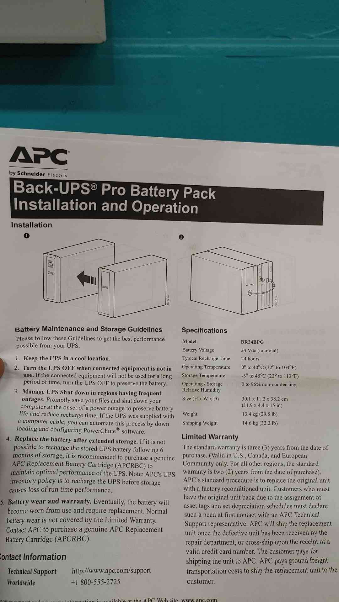 New APC 24V Pro Battery Pack. Model: BR24BPG (Sku 114191)
