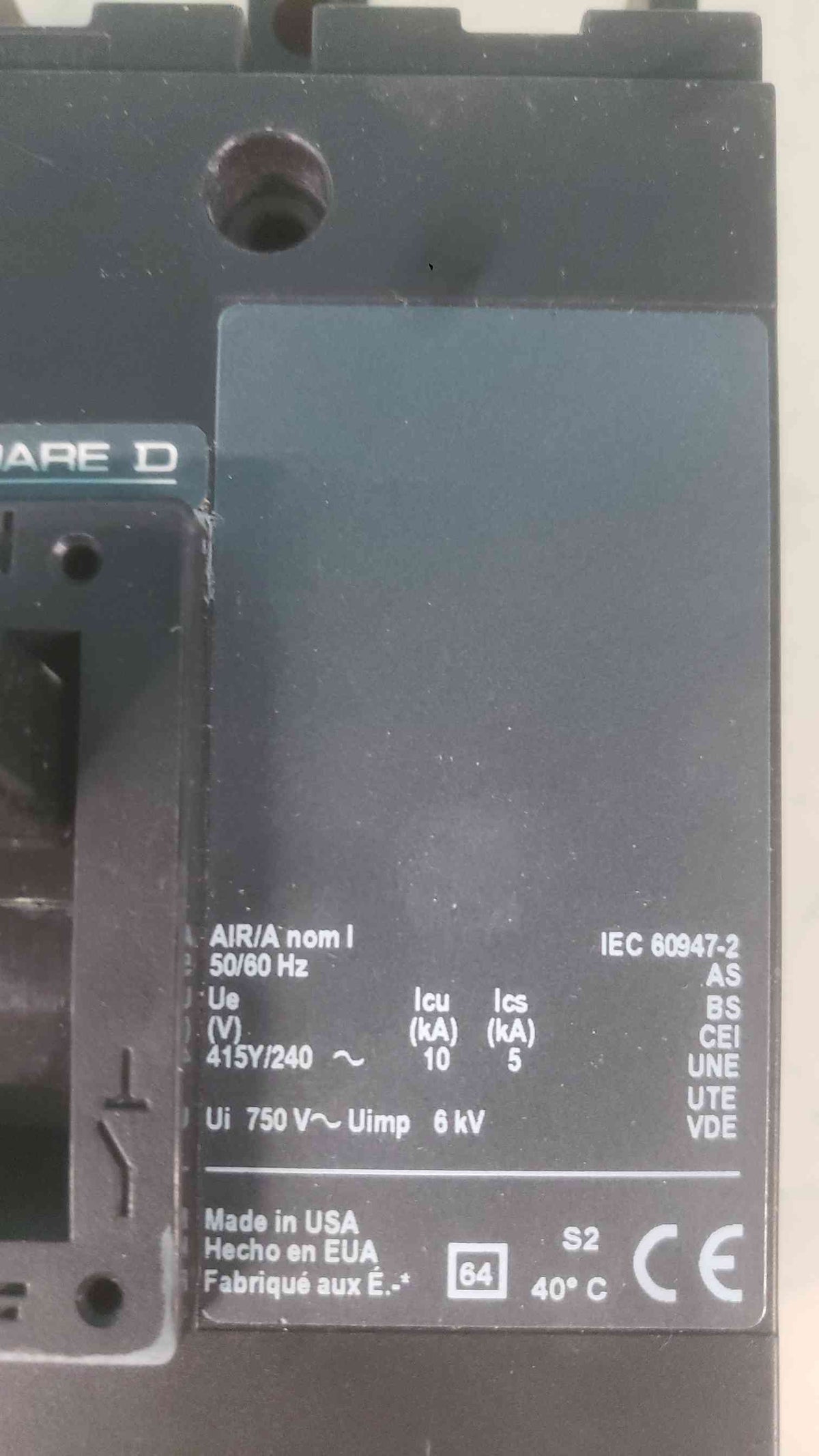 Square D PowerPact QBF32225TS 225A 3 Pole 240V Circuit Breaker QB 225 Amp