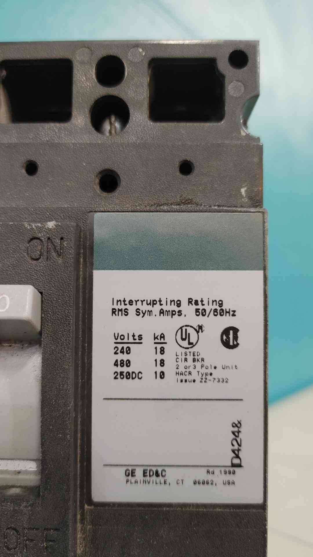 GE TED134060WL 60A 3 Pole 480V Industrial Molded Case Circuit Breaker TED134060